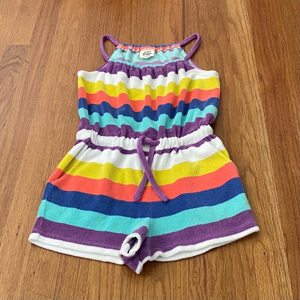 Mini Boden Rainbow Striped Terry Romper